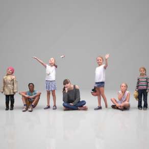 现代儿童小学生精模人物3D模型下载